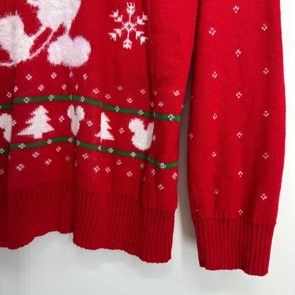 Disney Mickey Mouse Christmas Sweater L Holiday Fair Isle Print Snowflake Red - Picture 6 of 9